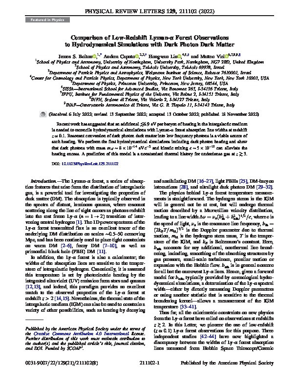 Comparison of Low-Redshift Lyman- α Forest Observations to Hydrodynamical Simulations with Dark Photon Dark Matter Thumbnail