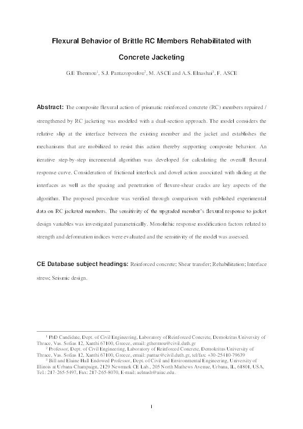 Flexural Behavior of Brittle RC Members Rehabilitated with Concrete Jacketing Thumbnail