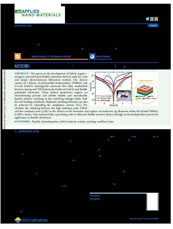 Flexible Memristor Devices Using Hybrid Polymer/Electrodeposited GeSbTe Nanoscale Thin Films Thumbnail