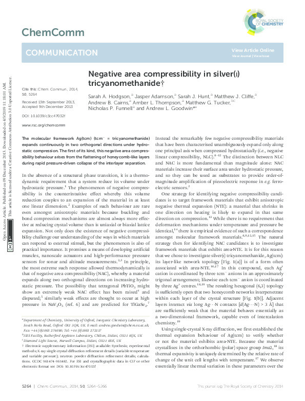 Negative area compressibility in silver(i) tricyanomethanide Thumbnail