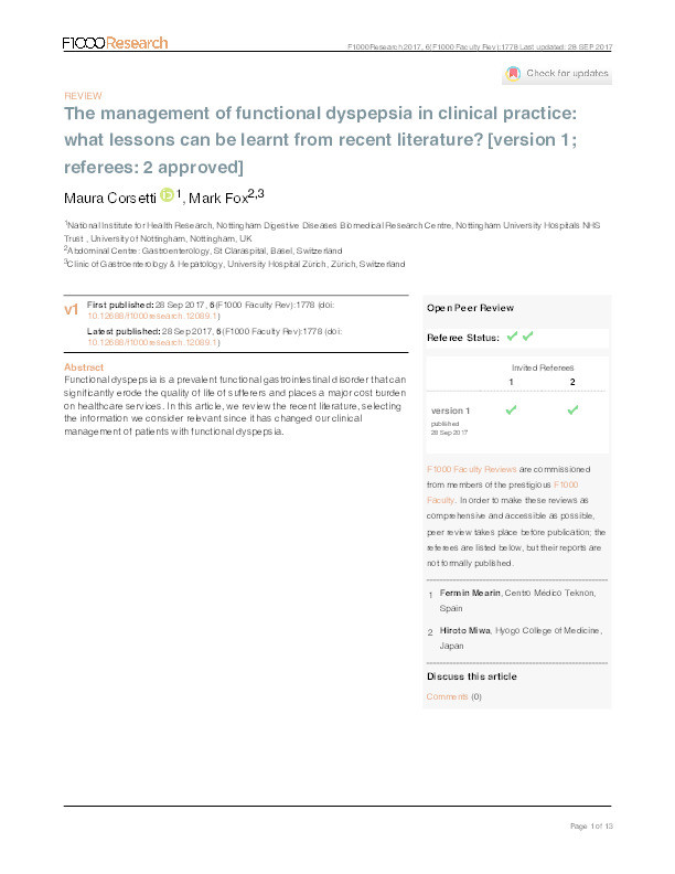 The management of functional dyspepsia in clinical practice: what lessons can be learnt from recent literature? Thumbnail