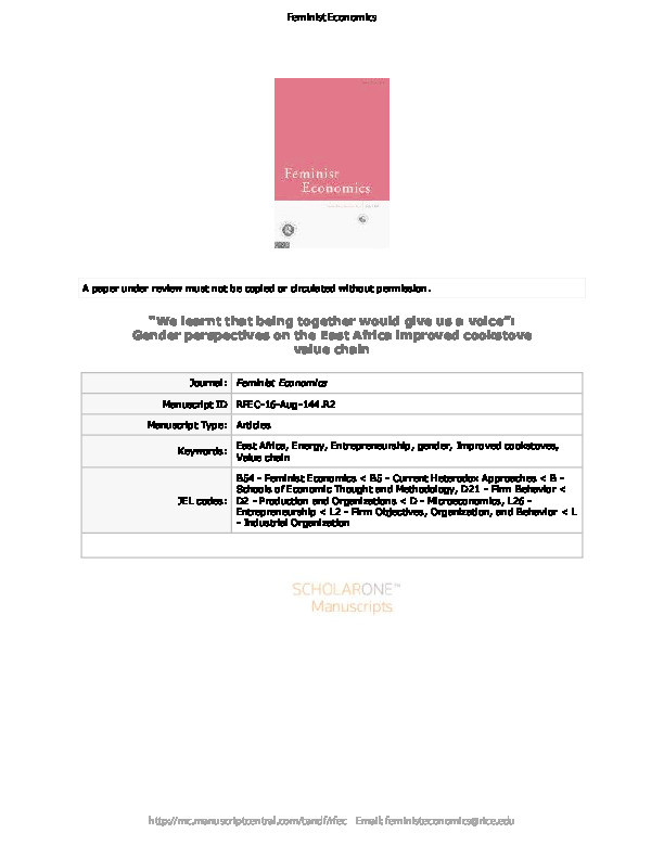 “We Learnt that Being Together Would Give us a Voice”: Gender Perspectives on the East African Improved-Cookstove Value Chain Thumbnail