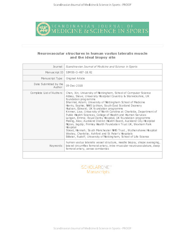 Neurovascular structures in human vastus lateralis muscle and the ideal biopsy site Thumbnail