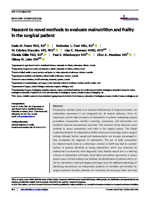 Nascent to novel methods to evaluate malnutrition and frailty in the surgical patient Thumbnail