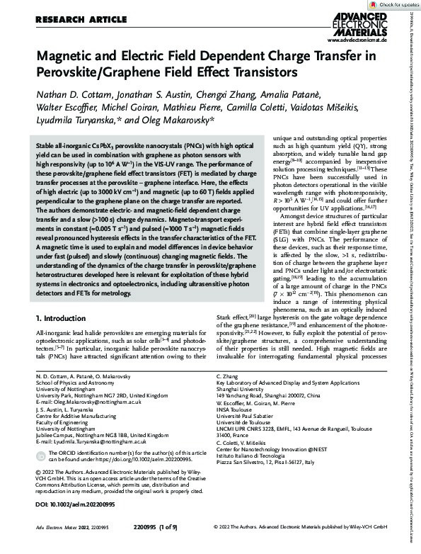 Magnetic and Electric Field Dependent Charge Transfer in Perovskite/Graphene Field Effect Transistors Thumbnail