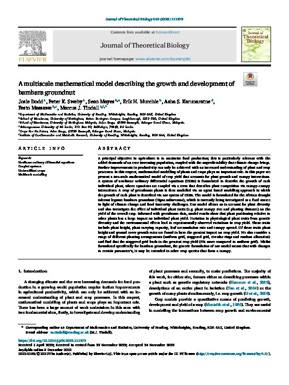 A multiscale mathematical model describing the growth and development of bambara groundnut Thumbnail