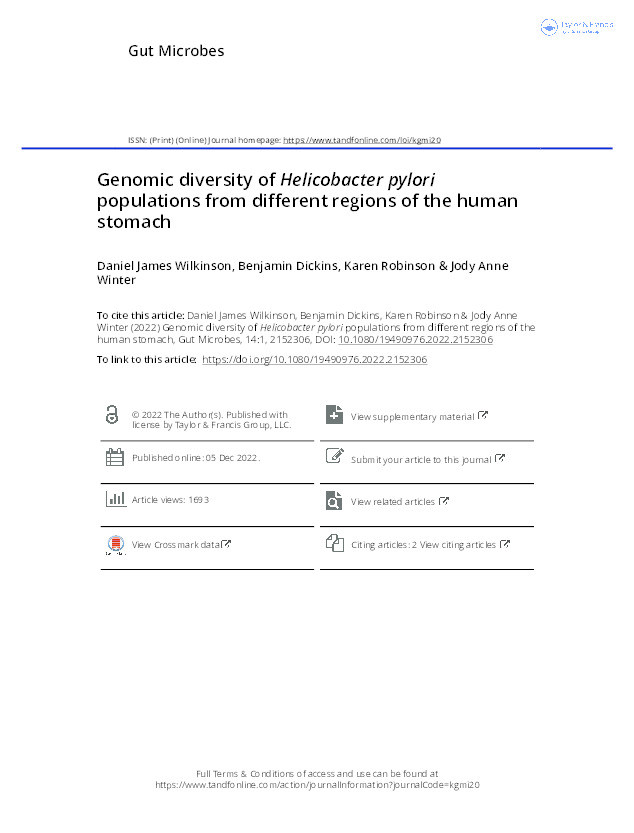 Genomic diversity of Helicobacter pylori populations from different regions of the human stomach Thumbnail