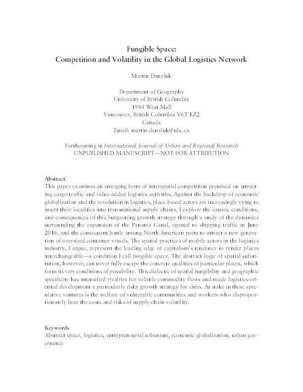 Fungible Space: Competition and Volatility in the Global Logistics Network Thumbnail