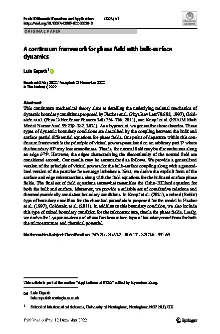 A continuum framework for phase field with bulk-surface dynamics Thumbnail