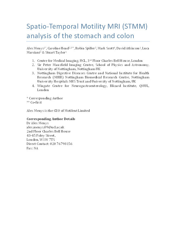 Spatio-Temporal Motility MRI (STMM) analysis of the stomach and colon Thumbnail