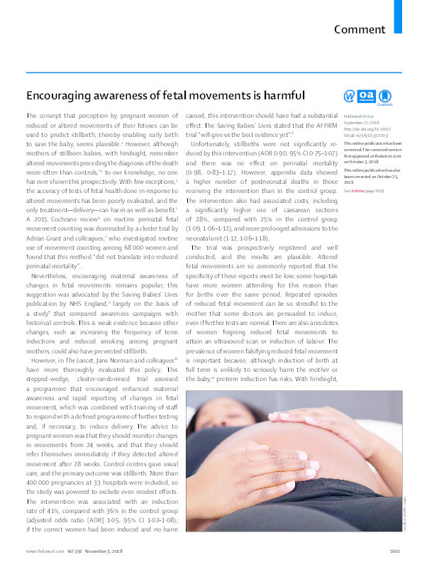 Encouraging awareness of fetal movements is harmful Thumbnail