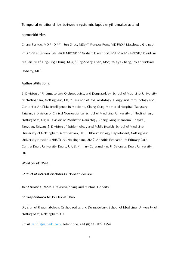 Temporal relationships between systemic lupus erythematosus and comorbidities Thumbnail