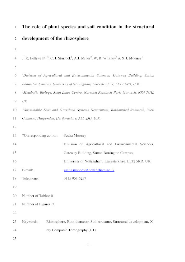 The role of plant species and soil condition in the structural development of the rhizosphere Thumbnail