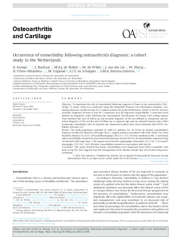 Occurrence of comorbidity following osteoarthritis diagnosis: a cohort study in the Netherlands Thumbnail