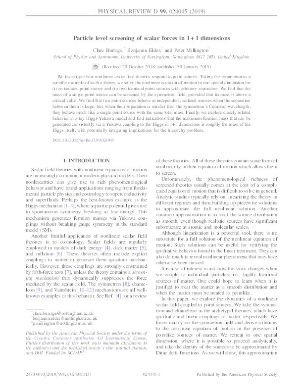 Particle level screening of scalar forces in 1+1 dimensions Thumbnail