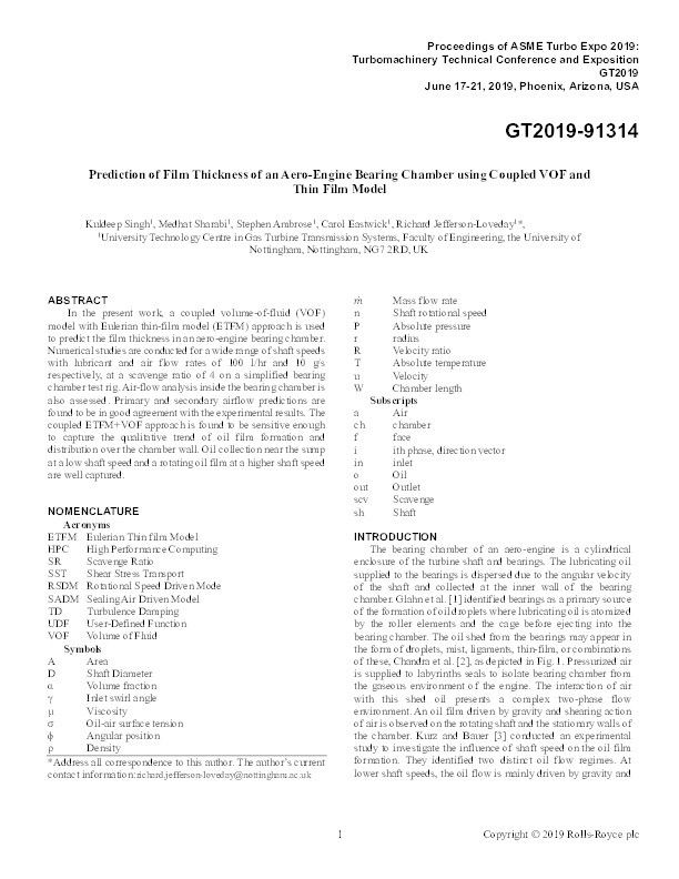 Prediction of Film Thickness of an Aero-Engine Bearing Chamber using Coupled VOF and Thin Film Model Thumbnail