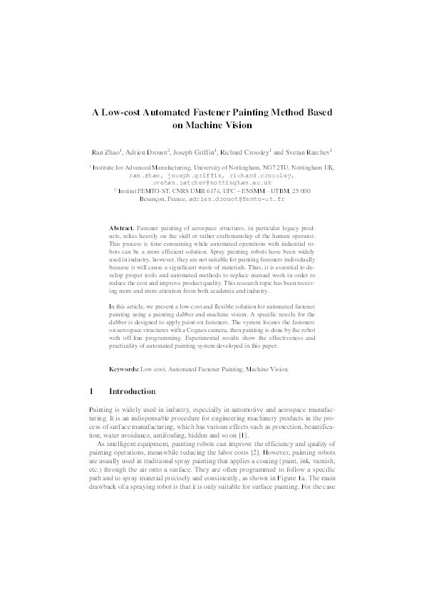 A Low-Cost Automated Fastener Painting Method Based on Machine Vision Thumbnail