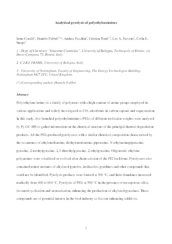 Analytical pyrolysis of polyethyleneimines Thumbnail