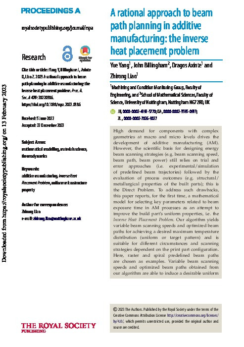 A rational approach to beam path planning in additive manufacturing: the inverse heat placement problem Thumbnail