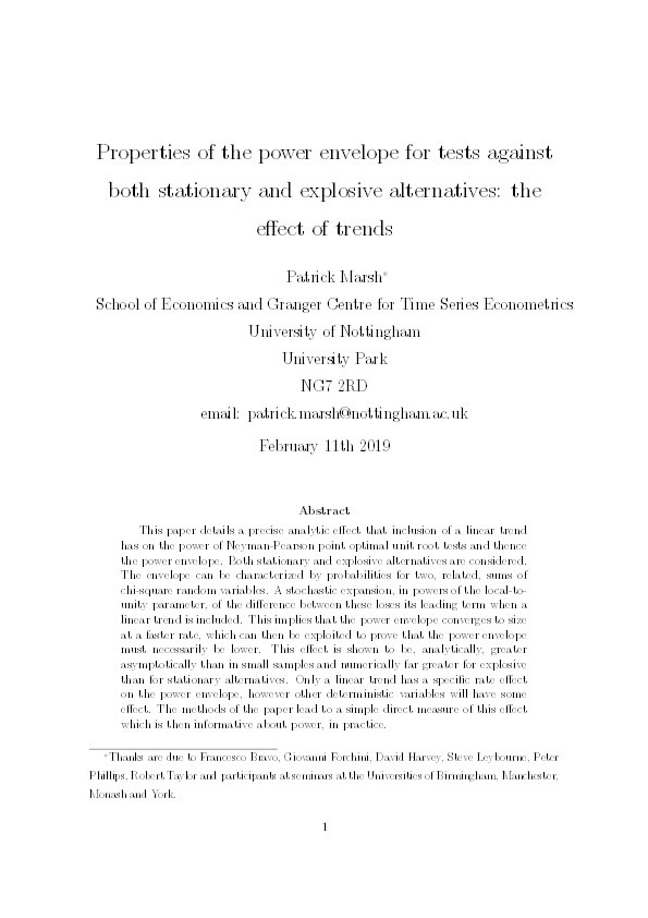 Properties of the Power Envelope for Tests Against Both Stationary and Explosive Alternatives: The Effect of Trends Thumbnail