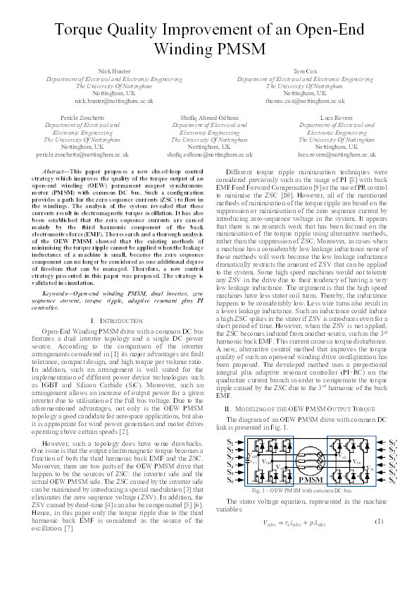 Torque Quality Improvement of an Open-End Winding PMSM Thumbnail