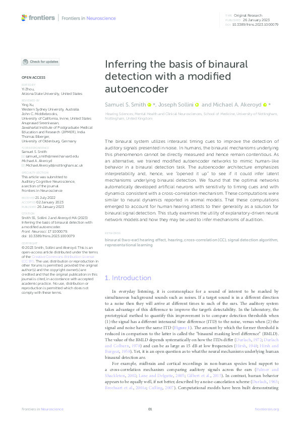 Inferring the basis of binaural detection with a modified autoencoder Thumbnail