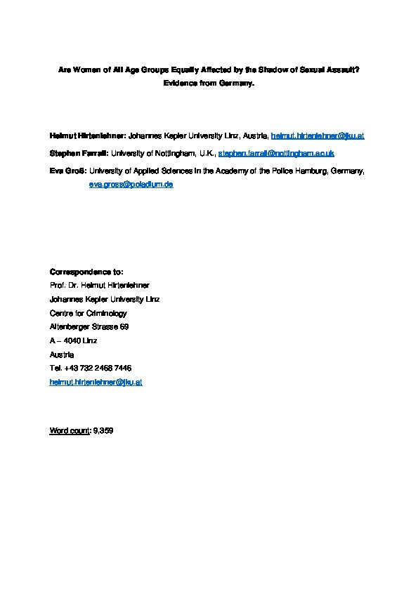 Are women of all age groups equally affected by the shadow of sexual assault? Evidence from Germany Thumbnail