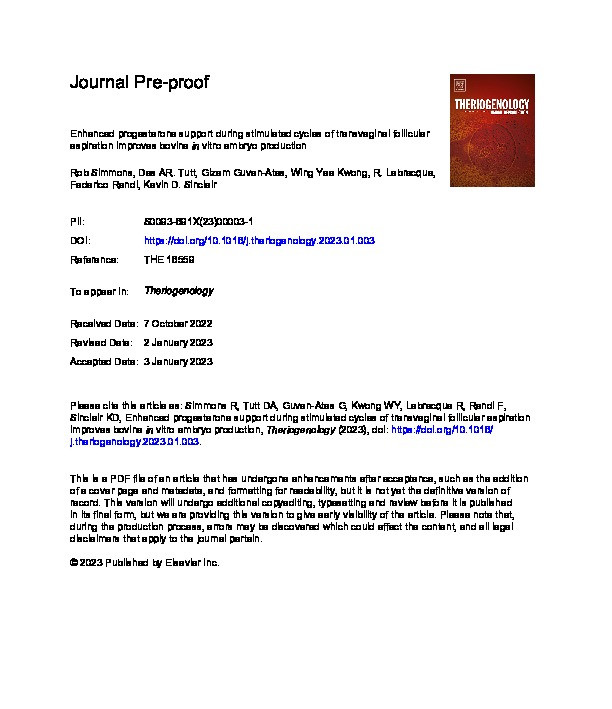 Enhanced progesterone support during stimulated cycles of transvaginal follicular aspiration improves bovine in vitro embryo production Thumbnail