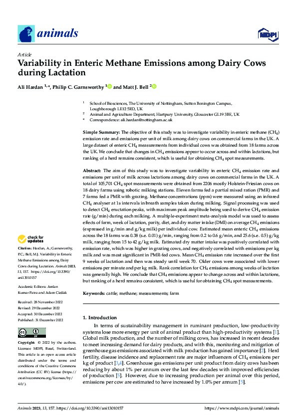 Variability in Enteric Methane Emissions among Dairy Cows during Lactation Thumbnail