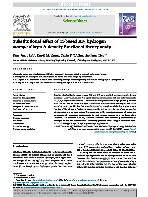 Substitutional effect of Ti-based AB2 hydrogen storage alloys: A density functional theory study Thumbnail