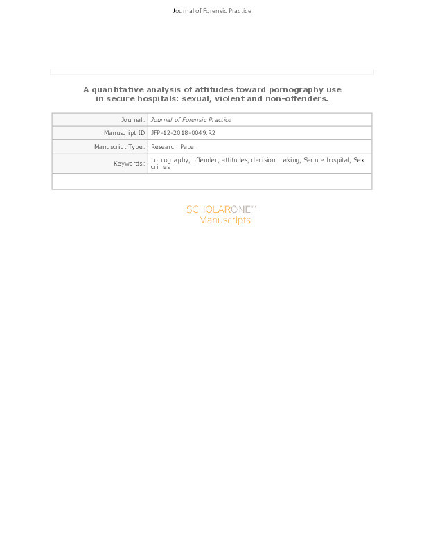 A quantitative analysis of attitudes toward pornography use in secure hospitals: sexual, violent and non-offenders Thumbnail