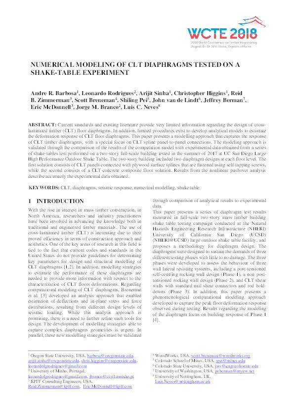 Numerical modelling of CLT diaphragms tested on a shake-table experiment Thumbnail