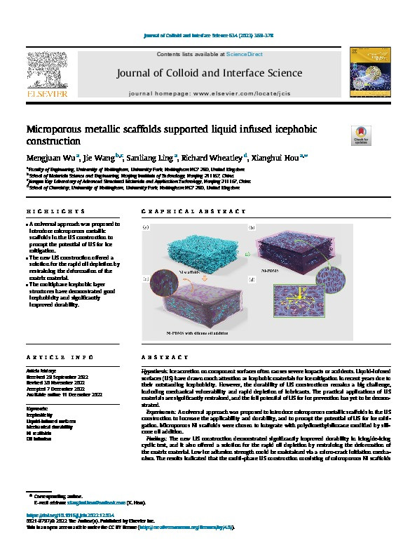 Microporous metallic scaffolds supported liquid infused icephobic construction Thumbnail