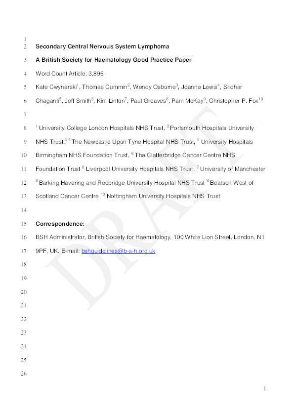 Management of secondary central nervous system lymphoma. Thumbnail