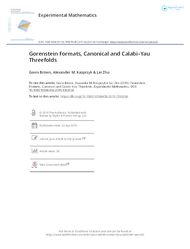 Gorenstein Formats, Canonical and Calabi–Yau Threefolds Thumbnail