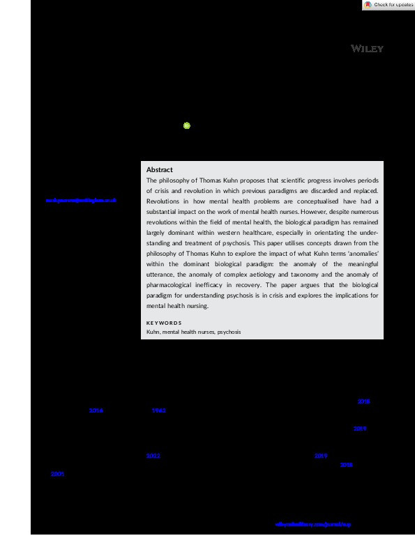 The biological paradigm of psychosis in crisis: A Kuhnian analysis Thumbnail