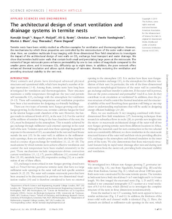 The architectural design of smart ventilation and drainage systems in termite nests Thumbnail