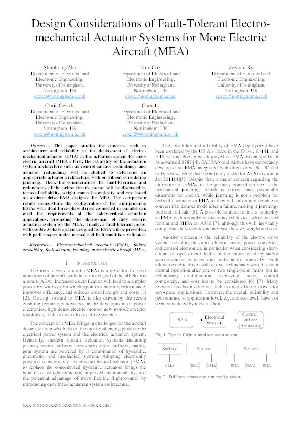 Design Considerations of Fault-Tolerant Electromechanical Actuator Systems for More Electric Aircraft (MEA) Thumbnail