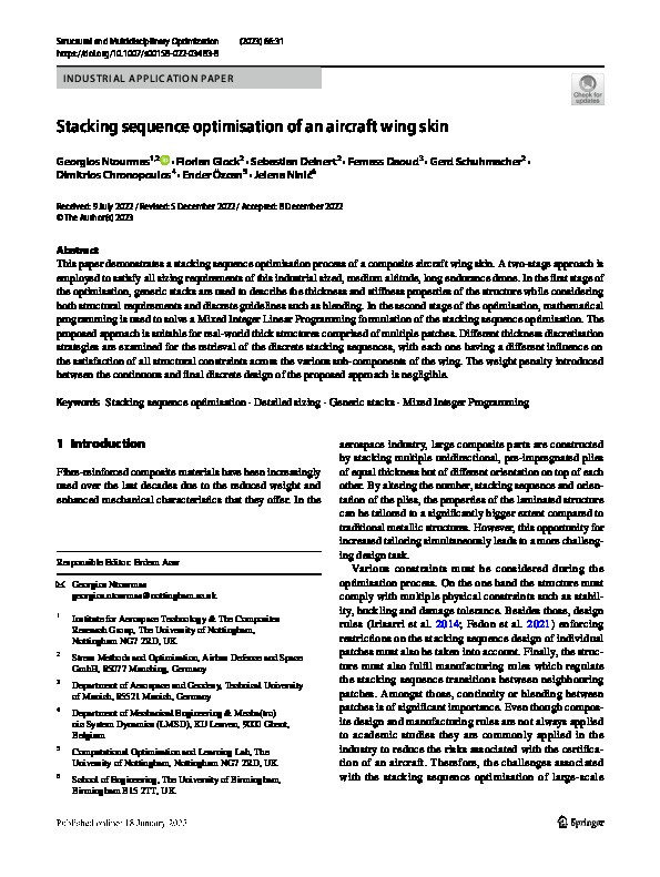 Stacking sequence optimisation of an aircraft wing skin Thumbnail