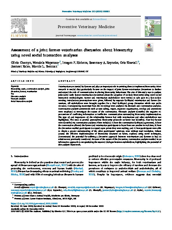 Assessment of a joint farmer-veterinarian discussion about biosecurity using novel social interaction analyses Thumbnail