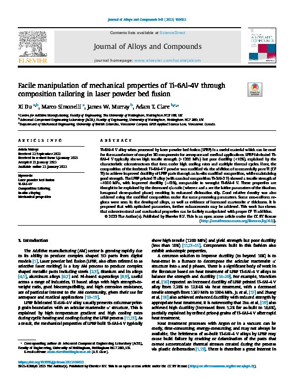 Facile manipulation of mechanical properties of Ti-6Al-4V through composition tailoring in laser powder bed fusion Thumbnail