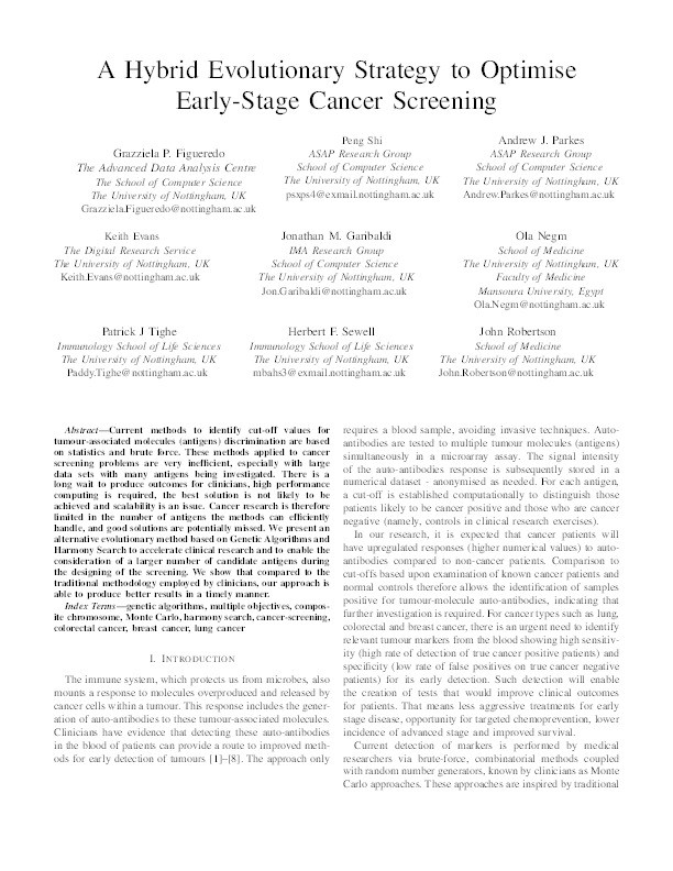 A Hybrid Evolutionary Strategy to Optimise Early-Stage Cancer Screening Thumbnail