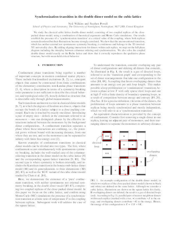 Synchronization transition in the double dimer model on the cubic lattice Thumbnail