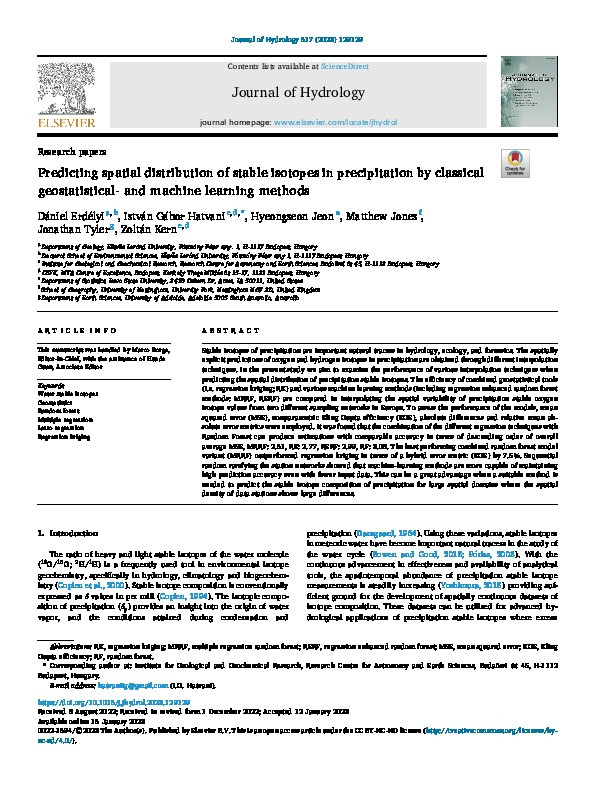 Predicting spatial distribution of stable isotopes in precipitation by classical geostatistical- and machine learning methods Thumbnail