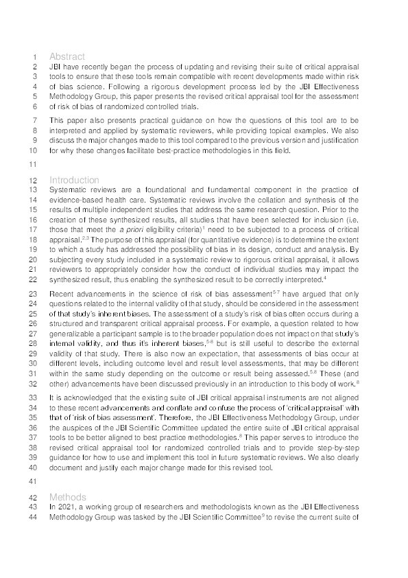 The revised JBI critical appraisal tool for the assessment of risk of bias for randomized controlled trials Thumbnail