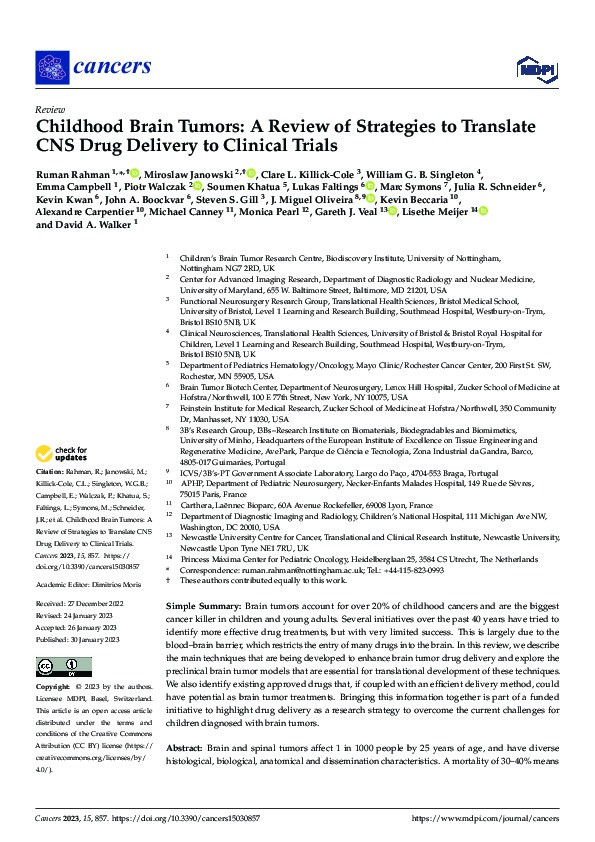 Childhood Brain Tumors: A Review of Strategies to Translate CNS Drug Delivery to Clinical Trials Thumbnail