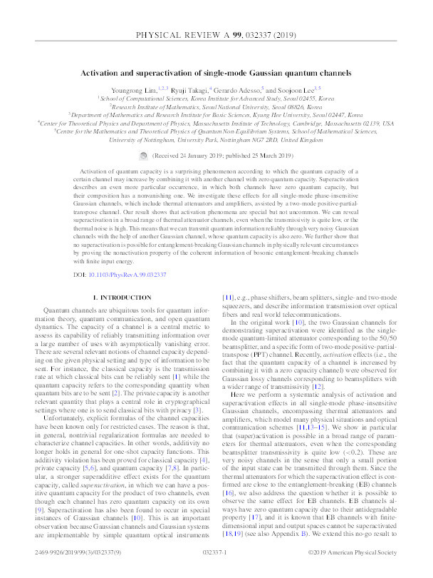 Activation and superactivation of single-mode Gaussian quantum channels Thumbnail