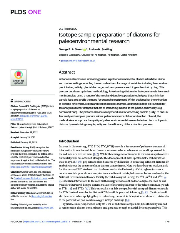 Isotope sample preparation of diatoms for paleoenvironmental research Thumbnail