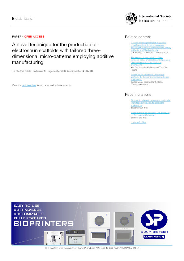 A novel technique for the production of electrospun scaffolds with tailored three-dimensional micro-patterns employing additive manufacturing Thumbnail