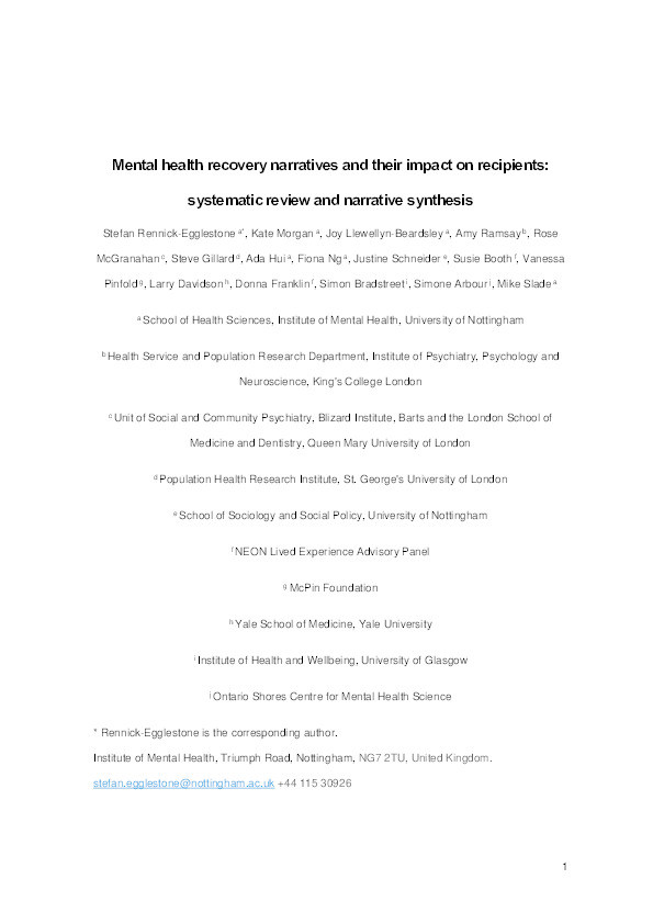 Mental Health Recovery Narratives and Their Impact on Recipients: Systematic Review and Narrative Synthesis Thumbnail